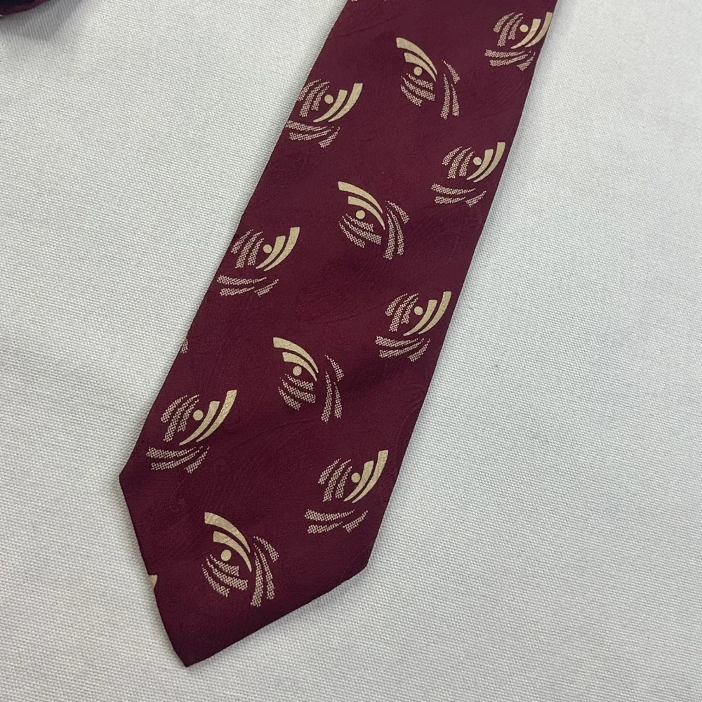 Vintage Polo Ralph Lauren Silk Tie Burgundy Gold Geometric Abstract Paisley